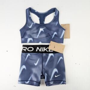 Nike Pro Girls Large Sports Bra & Bike Shorts Set - Midnight Navy